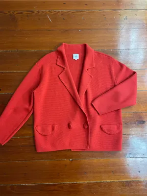 CAbi Coronation Cardigan Knit Jacket Cardinal Red 100% Cotton Blazer Sz S 💚🎀 thumbnail 8