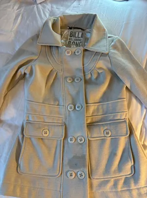 Billabong Womens Double Breasted Pea Coat Cream Oatmeal Cotton Blend Jacket M thumbnail 1
