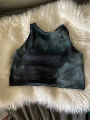 Athleta Womens Conscious Crop Top Tie Dye Printed Built in Bra Black thumbnail 2