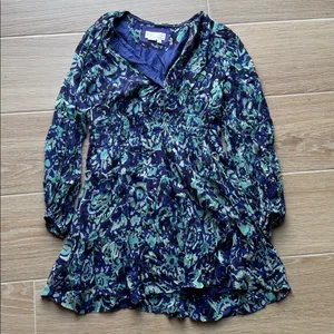 Anthropologie Long- Sleeve Somerset Mini Dress Blue floral navy thumbnail 3