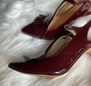Circa Joan and David Luxe Red Leather Heels Vibrant Red Wine Leather Stiletto heel. thumbnail 2
