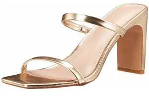 NWT THE DROP Women's Avery Square Toe Two Strap High Heeled Sandal Size 9 Gold thumbnail 1
