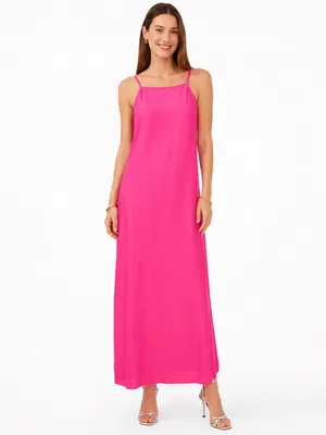 Vince Camuto M Hot Pink Rayon Maxi Slip Dress Square Neck Side Slit 55” Vacation thumbnail 2