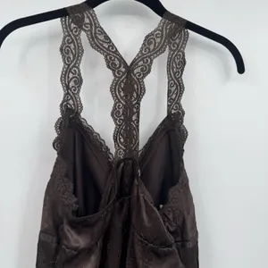 Vintage Y2K Satin Lace Babydoll Top Sz M Brown Coquette Lace Trim Fairy Romantic thumbnail 4