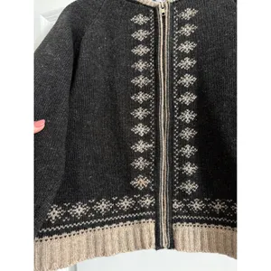 Vintage 90s Free People 100% Wool Fair Isle Nordic Zip Cardigan Sweater M thumbnail 2