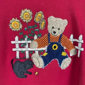 Vintage 90sGopher Sport Sweatshirt Teddy Bear Sunflower Women Large Burgundy USA thumbnail 3