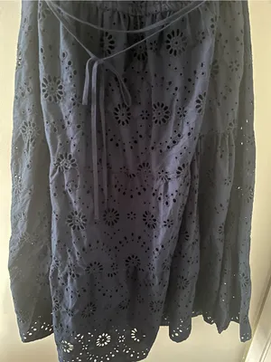 NWT Navy Blue Eyelet Cotton Midi Dress XXXL Resort Euro Summer Coastal Vacation thumbnail 3