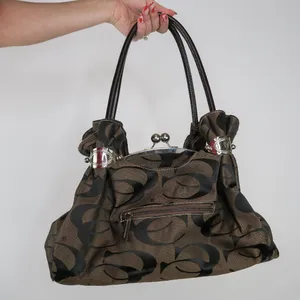 Vintage Y2K Brown Canvas CC Logo Shoulder Bag Purse thumbnail 2