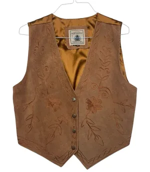 Northwest Territory size large leather embroidered vest Gold retro 90s grandpa thumbnail 1