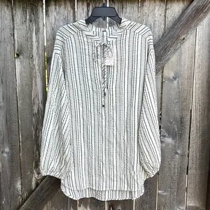 NWT Free People Ryhthm of the Night Tunic Top Ivory / Black Size Large thumbnail 5