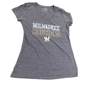 Soft As A Grape Milwaukee‎ Brewers V Neck T Shirt Women's Size Large Blue thumbnail 1