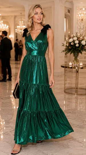Sugarlips Liquid Satin Emerald Green Metallic Maxi Dress thumbnail 1