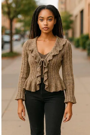 Ruby Rd. Women's Multi Brown Colored Knitted Cardigan thumbnail 1