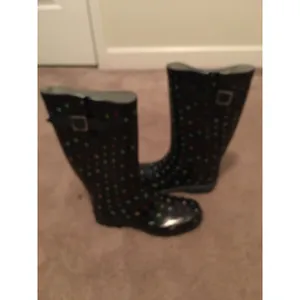 Merona Women's Polka Dot Rain Boots Rubber Boots Water Black Size 9 thumbnail 4