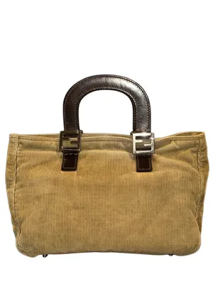 FEND Corduroy Mini Bag with Dark Brown Leather Wrapped Handles & Silver Hardware thumbnail 2