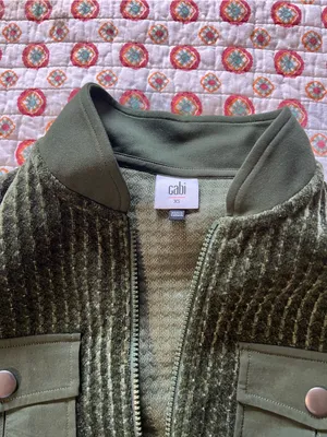 Cabi Olive Green Velour Uni Jacket size XS retails $175 thumbnail 6