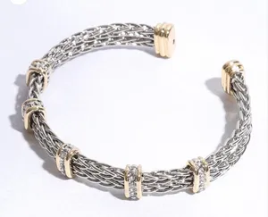 Square Ponytail Crystal 2T Bangle Bracelet Silver thumbnail 1