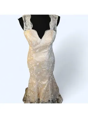 Vintage Lace Mermaid Gown Fairycore Bridal Prom Dress Size US 4 💗 thumbnail 4
