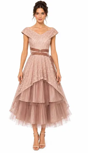 Vintage 1950s 1960s Handmade Champagne Lace Tulle Party Dress XS thumbnail 1