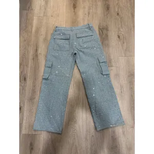 Edikted Sparkly Cargo Jeans Medium Y2K Wide Leg Glitter Denim Pants thumbnail 2