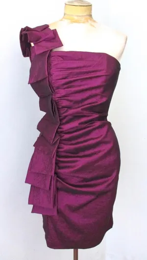 Cache One Shoulder Ruffle Cocktail Dress Womens 10 Purple Ruched Party Formal thumbnail 1