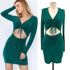 Princess Polly Kylie Mini Dress‎ Forest Green Cut-Out Ruched Bodycon Size US 8 thumbnail 2