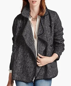 Lucky Brand Womens Coat Drape Front Wool Size Medium‎ Black Grey Jacket Button thumbnail 1