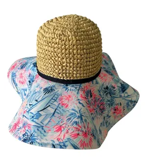 Lilly Pulitzer Sea‎ To Shining Sea Floppy Straw Sun Beach Hat Blue Pink Sailboat thumbnail 1