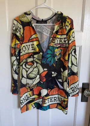 Ed Hardy Eternal Love hooded sweater top size medium thumbnail 1