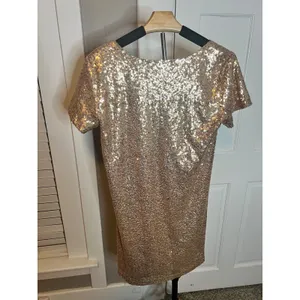 Lulus Womens Gold Sequin V-Neck Short‎ Sleeve Mini Shift Party Dress Size M thumbnail 5