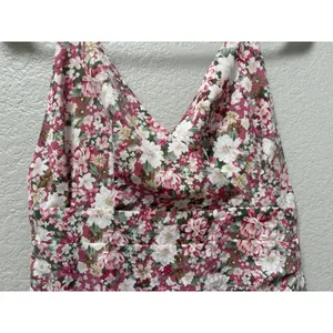 Pink Floral Ruched Mini Sundress Strappy Backless Sweetheart Romantic Sz Medium thumbnail 2