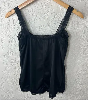 Vintage 80’s Mel-Lin Black Lace Nylon Gothic Silky Camisole Size S thumbnail 4