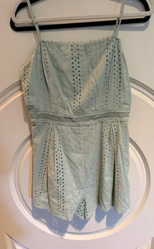 Mint green eyelet romper thumbnail 1