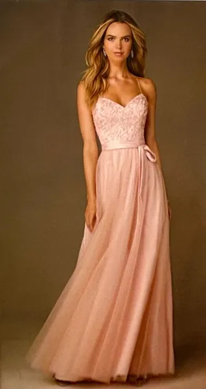 NWT Light Pink Chiffon Fairy Sequin Prom Bridesmaid Maxi Dress Size 8 Morilee thumbnail 1