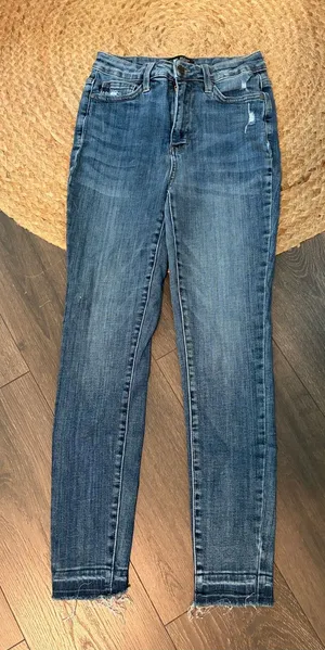 Judy Blue Distressed High-Rise Skinny Jeans in Dark Blue Wash 5/27 thumbnail 1