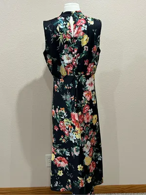 Maurices Black Floral Funnel Neck Satin Midi Dress Size Medium thumbnail 8