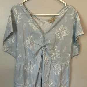 Charlie Paige Linen Blend Baby Blue Floral Midi Dress XL Coastal Boho #700 thumbnail 3