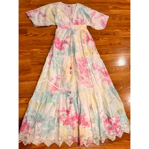 Hemant & Nandita Amara Maxi Dress Multicolor Cotton Boho Embroidered size XS thumbnail 9