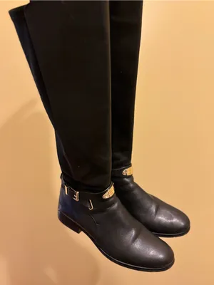MICHAEL Michael Kors Black Leather Knee-High Boots with Gold Hardware thumbnail 1