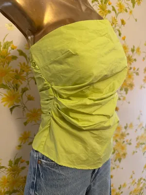 Zara Lime Green Strapless Asymmetric Draped Top size S thumbnail 6