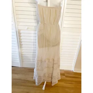 Sweet Journey Beige Lace Trim Maxi Dress Resortwear Sleeveless Vacation S Boho Beach Cruise thumbnail 6