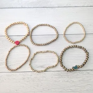 Bundle of 6 Bracelets - Gold Tone Stretch Bracelets - Fair Condition thumbnail 2