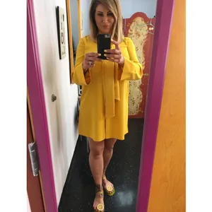 TORY BURCH Women's Yellow Golden 100% Silk Crew Neckline Sophia Dress Size 2 thumbnail 11