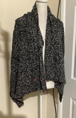 Ralph Lauren Women XL Black White Marled Knit Open Front Cardigan Sweater Pony thumbnail 1