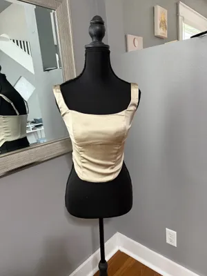 Abercrombie & Fitch Satin Corset Y2K Crop Top Champagne Size Small. thumbnail 3