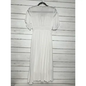 Umgee V-Neck Smocked Waist Flutter Sleeve Midi Dress White Small thumbnail 3