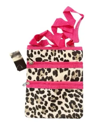 Leopard print hot pink crossbody travel handbag thumbnail 1