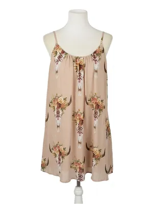 Show Me Your Mumu Women’s Beige Frida Bullhead Trapeze Mini Dress size Small thumbnail 4
