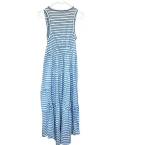 Lucky Brand Ruched Sleeveless Grey & White Stripe Maxi Dress Small #800 thumbnail 10