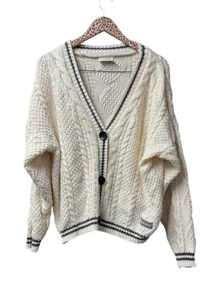 Taylor Swift Folklore Album Era Cable Knit V-Neck Button Cardigan Sweater MD/LG thumbnail 3